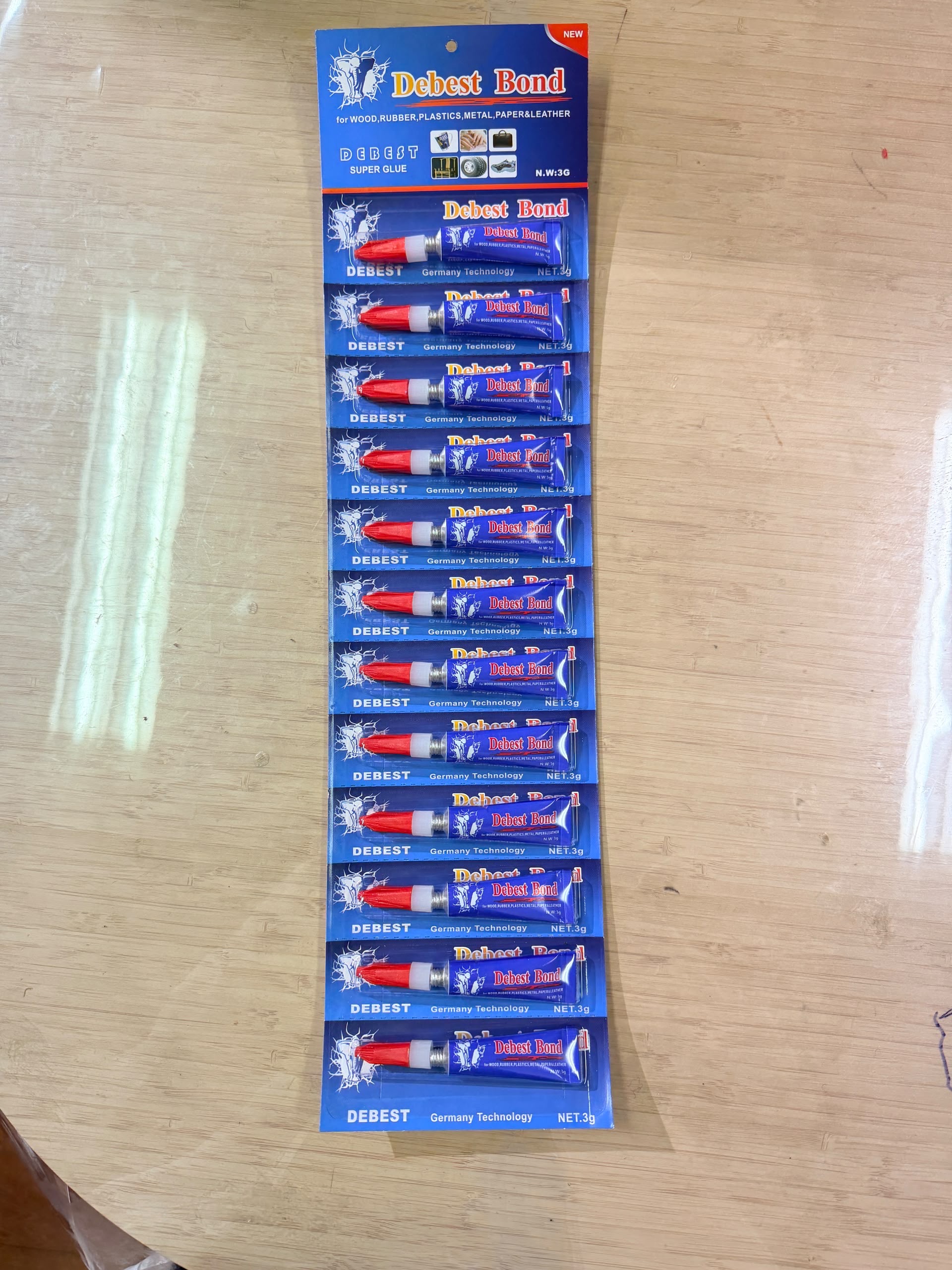Debest Bond 3g super glue tubes in retail blister packaging